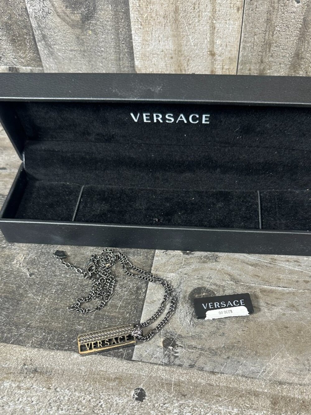 Versace‎ Black Gray Rectangle Necklace Medusa